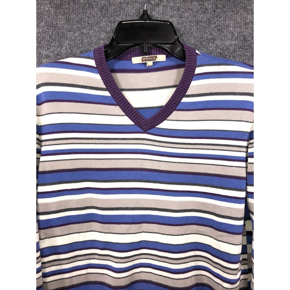 KUHLE Sweater Long Sleeve Shirt Womens Size Large Striped‎ V-Neck Casual - Picture 2 of 7